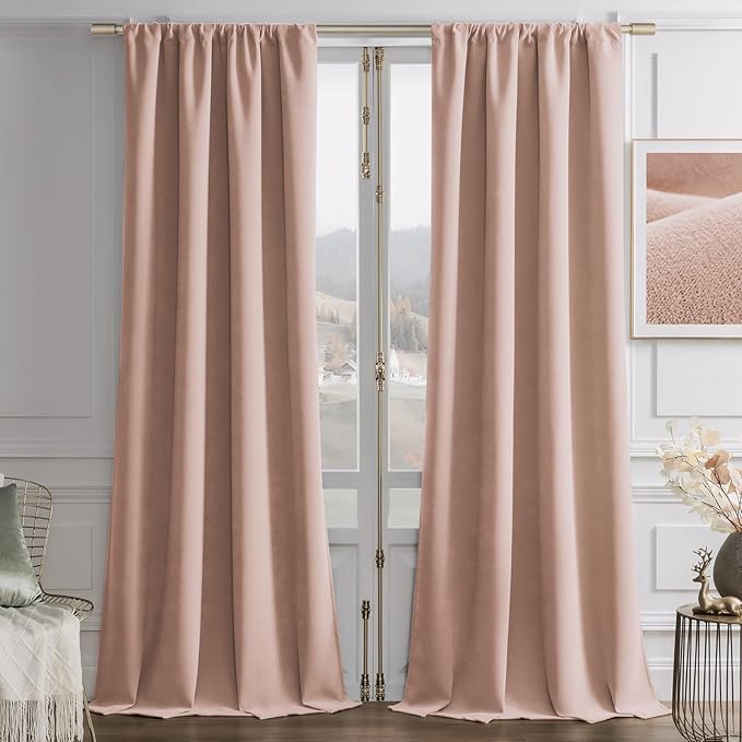 Joydeco Candy Pink Velvet Curtains 108 Inches 2 Panels, Luxury Thermal Insulated Soft Pink Curtains for Bedroom & Living Room, Room Darkening Velvet Drapes, Rod Pocket (52W x 108L)