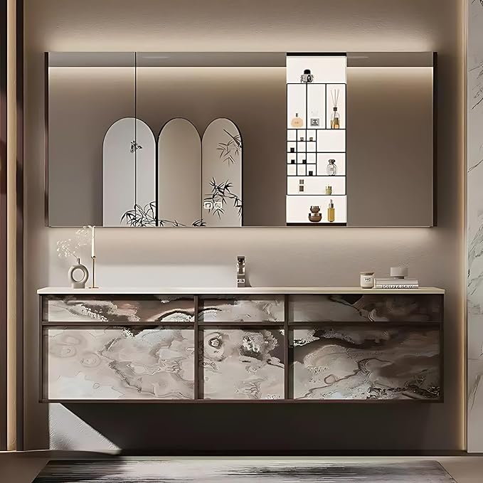 60in Bathroom Vanities Set - Bathroom Vanity with Sink, Tall Storage, Smart Defogging Mirror, Integrated Sink & 2 Large Drawer | Floating Cabinet