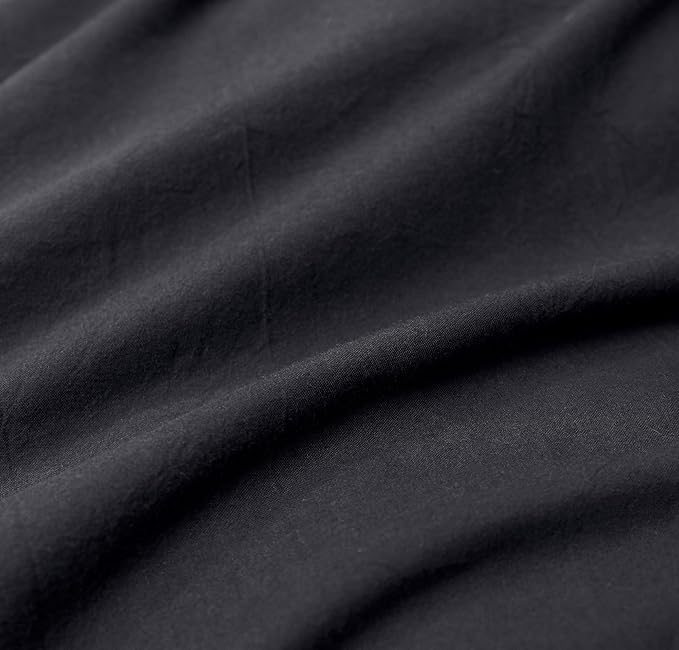 FOSSA Duvet Cover Set 100% Washed Cotton Linen Feel Super Soft Breathable Cozy 3 Pieces Bedding Sets Solid Black Oversized Queen