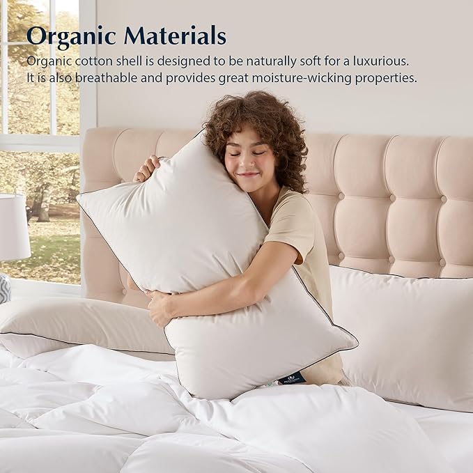 Pacific Coast Bed Pillow, Hotel Collection Down Pillow for Sleeping with Organic Cotton Shell, Suit for Stomach and Back Sleepers, 700 Fill Power, Oeko Certified, Standard Size