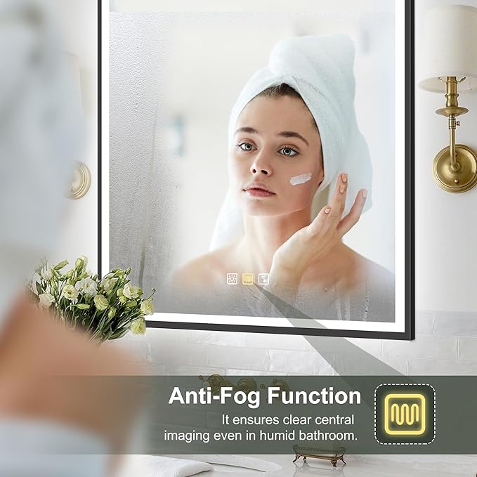 S·BAGNO 32''x24'' LED Bathroom Mirror with Lights, Bathroom Vanity Wall Mirror with Buletooth, Anti-Fog, Stepless Dimmable, 3 Colors, Tempered Glass Lighted Vanity Mirror for Bathroom