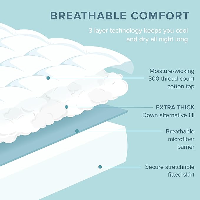 Bare Home California King Cotton Top Mattress Cover - Deep Pockets, Breathable, Down Alternative Fiber Fill