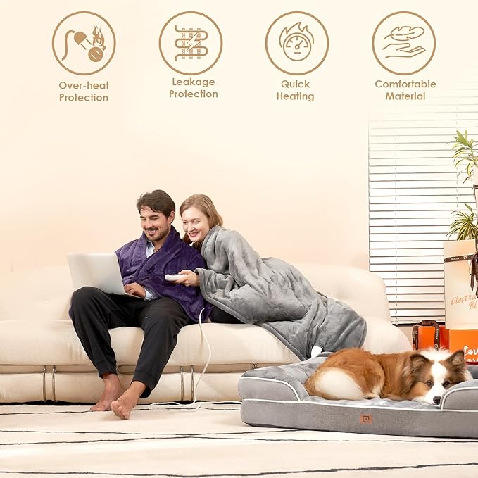 EHEYCIGA Heated Blanket Electric Blanket Queen Size - Heating Blanket with 5 Heating Levels & 10 Hours Auto Off, Soft Cozy Sherpa Washable Dual Control Blanket with Fast Heating, 84 x 90 Inches, Grey