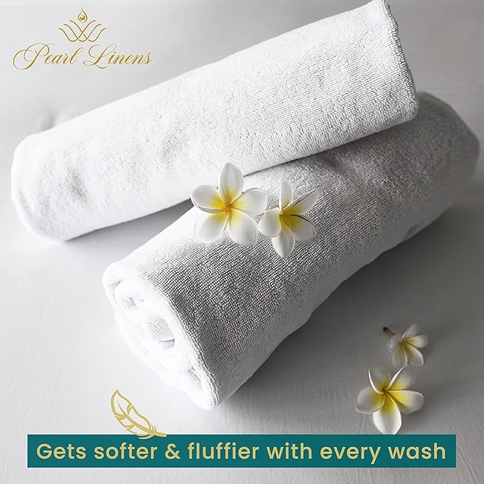 Pearl Linens 12 Pack 22x44 Economy Cotton Hotel Quality White Bath Towels Quick-Dry, Lightweight, Soft & Absorbent Bathroom Towels for Spa, Gym, Hotel & Shower Bulk White Towel Set