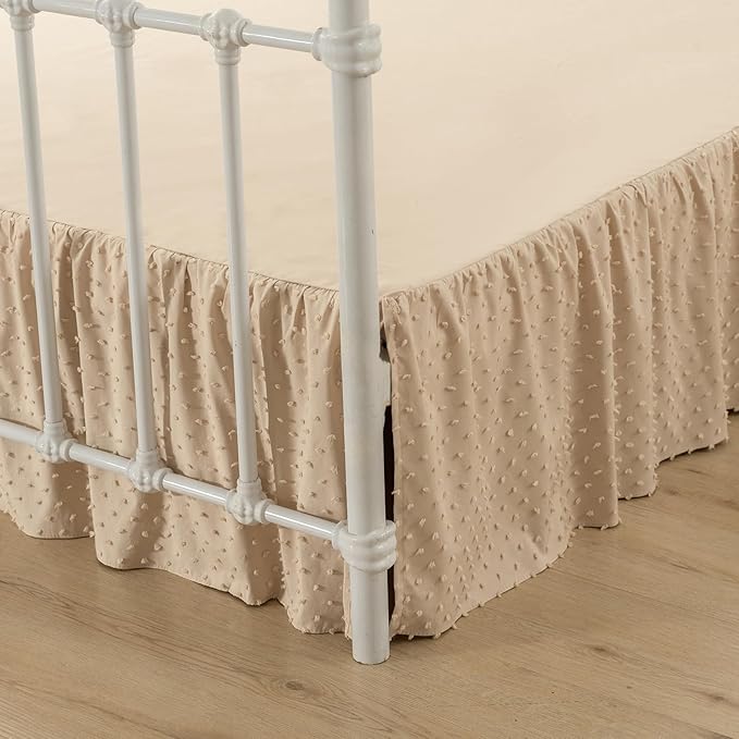 Tufted Dot Bed Skirt Queen Size,Ruffled Bed Skirt with Split Corners, Queen Bed Skirt 16 Inch Drop, Boho Queen Size Bed Skirt Camel for Ruffled Bed Skirt with Split Corners, Bed Skirt Queen Size
