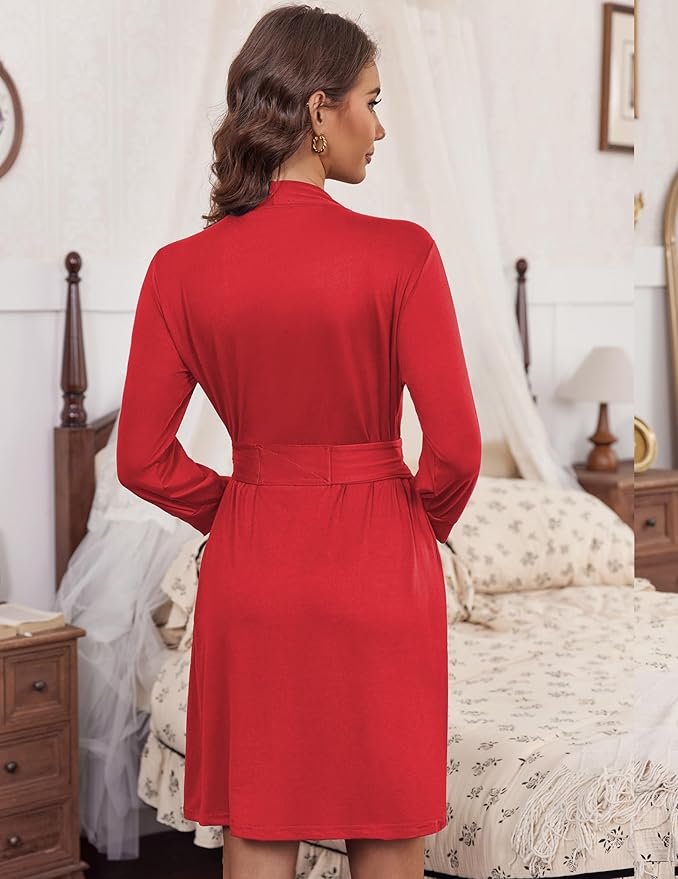 HOTOUCH Womens Robe Lightweight Short Knit Bathrobe Soft Ladies Sleepwear with Pockets