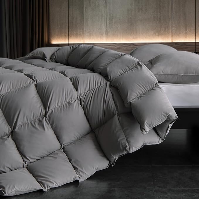 Down Fibers Comforter Queen Size,Luxurious All Seasons Hotel Collection Duvet Insert,54 Oz High Bulkiness Medium Warmth,Fluffy & Breathable for Bedroom, Guestroom, Hotel (Grey,90x90)