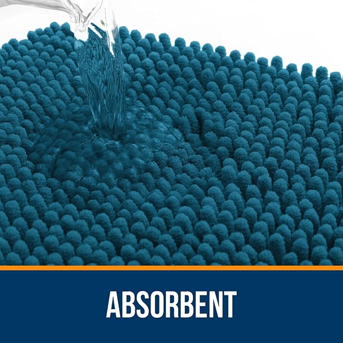 OLANLY Bathroom Rugs 59x35, Extra Soft Absorbent Chenille Bath Rugs, Rubber Backing Quick Dry, Machine Washable Bath Mats for Bathroom Floor, Tub and Shower, Home Decor Accessories, Peacock Blue