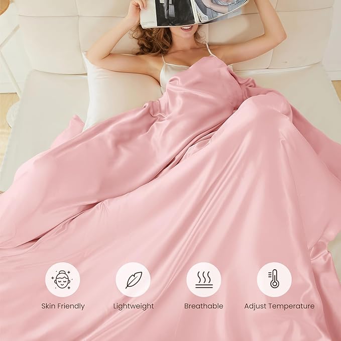 THXSILK 100% Pure Mulberry Silk Duvet Cover Set 3 Piece, 6A+ Grade Luxury Soft Bedding Silk Sheets for Hair and Skin, 1 Pcs Quilt/Comforter Cover with 2 Zippered Pillowcases (Charming Pink, Cal. King)
