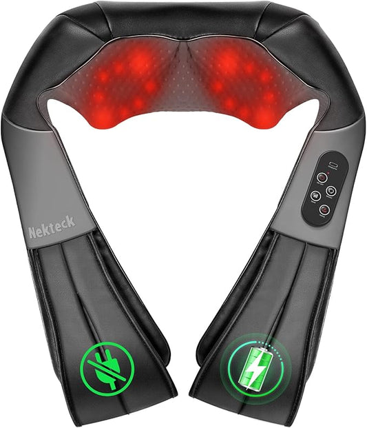 Nekteck Neck Back Massager with Heat, Cordless Shiatsu Shoulder Massager for Pain Relief Deep Tissue, Electric 3D Kneading Massage Pillow for Body Muscle, Gifts for Men Women Dad Mom