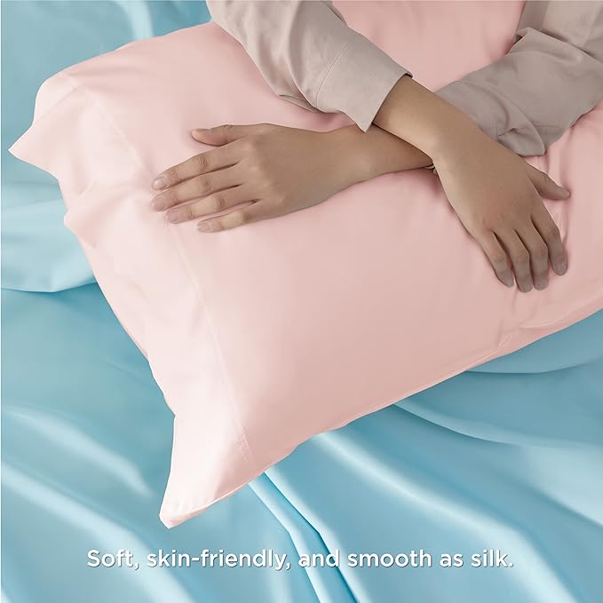 Bedsure Pillow Cases Standard Size, Cooling Pillow Cases, Rayon Derived from Bamboo Pink Pillowcases Standard Set of 2, Breathable & Soft Bedding Pillow Covers with Envelope Closure, 20x26 Inches