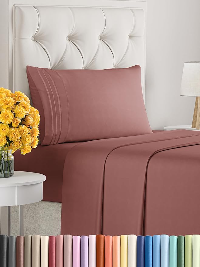 Twin XL Size 3 Piece Sheet Set - Extra Soft, Breathable & Cooling Sheets - Hotel Luxury Durable Bed Sheets for Women & Men - Deep Pockets, Easy-Fit & Wrinkle-Free Sheets - Clay Oeko-Tex Bed Sheet Set