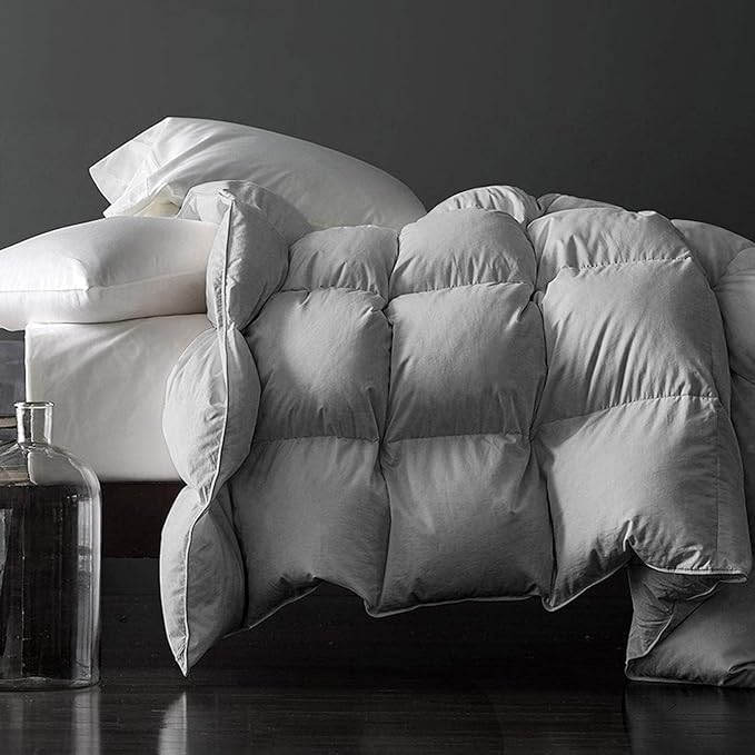 Royoliving Premium Feathers Down Duvet Insert Comforter California King Size Gray Heavyweight Thickened Winter Grey 100% Cotton Cover with Corner Tabs (108x98, 77 oz)