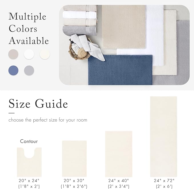Madison Park Signature Non Slip, Luxrurious Plush Mat, Absorbent, Quick Dry, Spa Design Bath Room Décor Marshmallow Bathroom Rug, 1'8" x 2' (Contour), Cream
