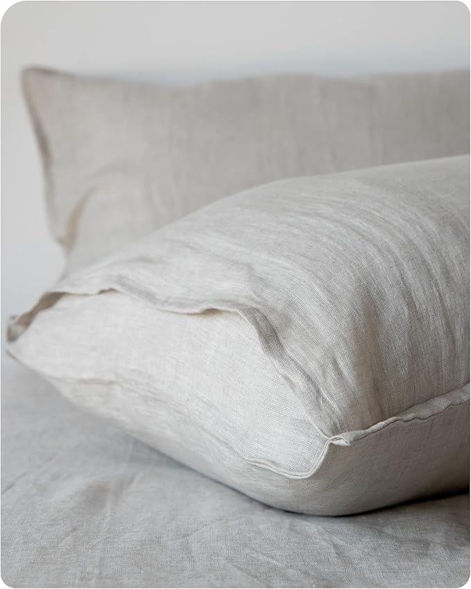 XZ XIFA Linen Pillowcases Queen - Pack of 2-100% Natural Washed French Flax, Breathable, Durable, Textured Envelope Pillowcases - Linen, 20'' x 30''