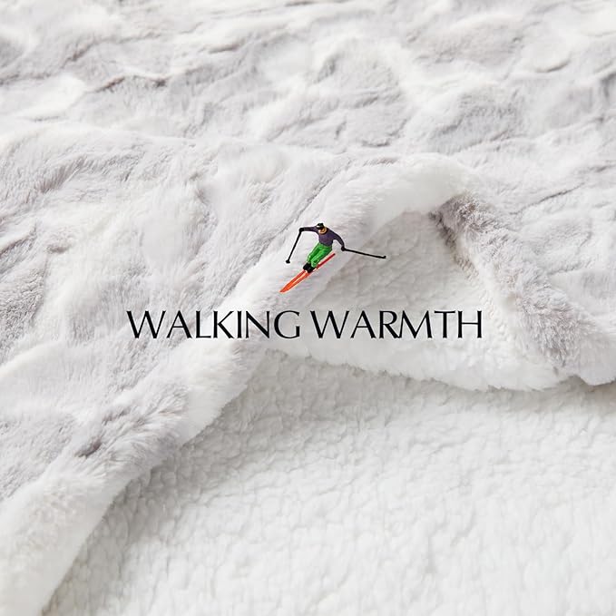 Heated Throw Blanket Faux Fur & Sherpa, Safe Electric Blanket ETL & FCC Certified, Soft Warm 6 Heating Levels & 4 Hours Auto-Off, Machine Washable, 50"x60" Light Grey & White Pattern