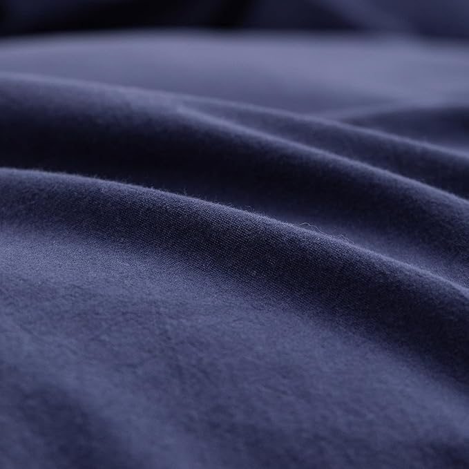 BESTOUCH Duvet Cover Set 100% Washed Cotton Linen Feel Super Soft Comfortable Chic Lightweight 3 PCs Home Bedding Set Solid Navy Blue Oversized Queen