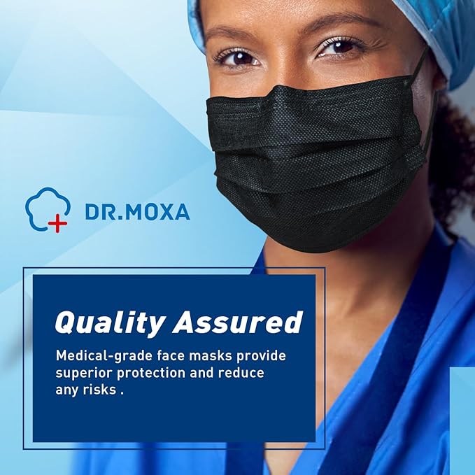 500Pcs Black Medical Disposable Face Mask(5 Boxes, 100pcs/Box) 3-Ply Protection