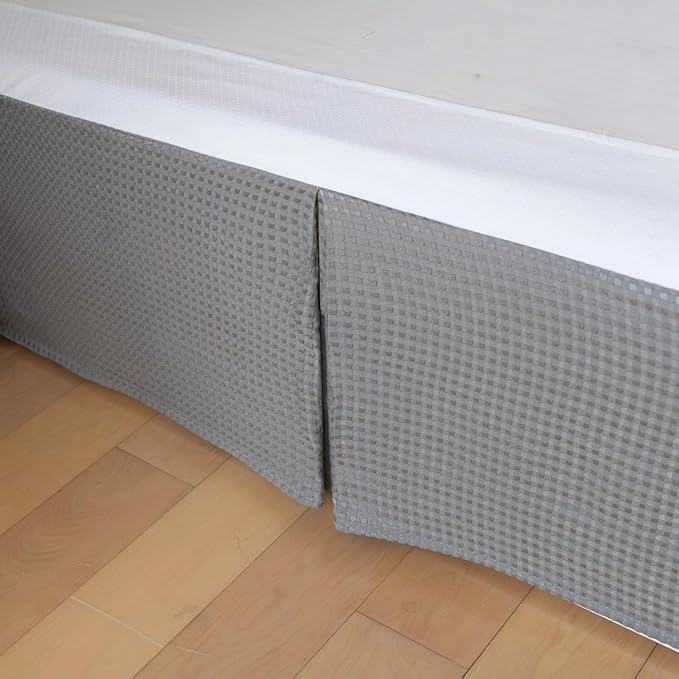Full Bed Skirt, Wrap Around Bed Skirt with Pleated Corner, 14 Inch Drop Pleated Waffle Weave Bedskirts, Anti-Slip, Microfiber, Grey, 14'' Full