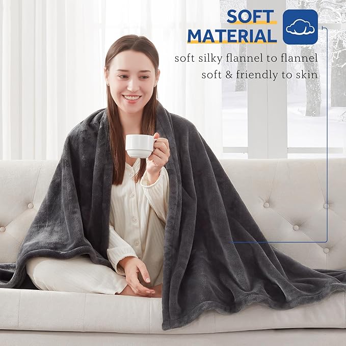 SEALY Electric Blanket King Size, Flannel Heated Blanket with Dual Controller, 10 Heat Setting & Auto Shut Off for Bed & Living Room - Grey, 100 x 90 Inch