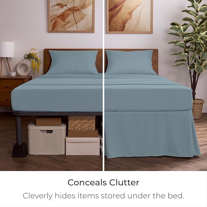 Mellanni Bed Skirt King Size - Bed Skirting - 15-Inch Tailored Drop Pleated Dust Ruffle - Hotel Luxury Bedding - Wrinkle, Fade, Stain Resistant - 1 Bedskirt (King, Spa Blue)