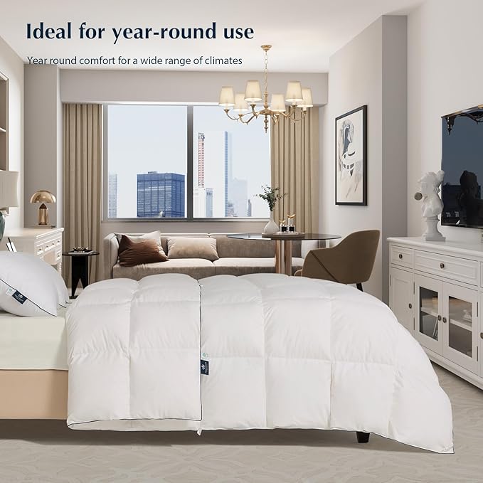 Pacific Coast Goose Feather Down Comforters Twin Size, 100% Cotton Extra Fluffy White Duvet Insert, Soft, Breathable, All Season Hotel Luxury Bedding Comforters, 8 Corner & Center Loops (68"x90")