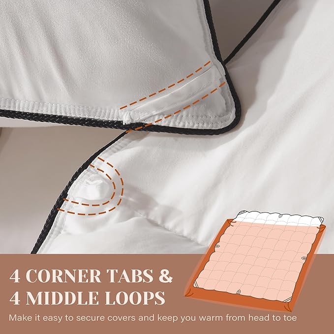 Goose Feather Down Fiber Cotton Comforter Oversize King Size, Ultra-Soft Duvet Insert, Hotel Collection White Quilted Comforter, All Season Bedding Comforter with 8 Corner Loops, 116x98 Inch