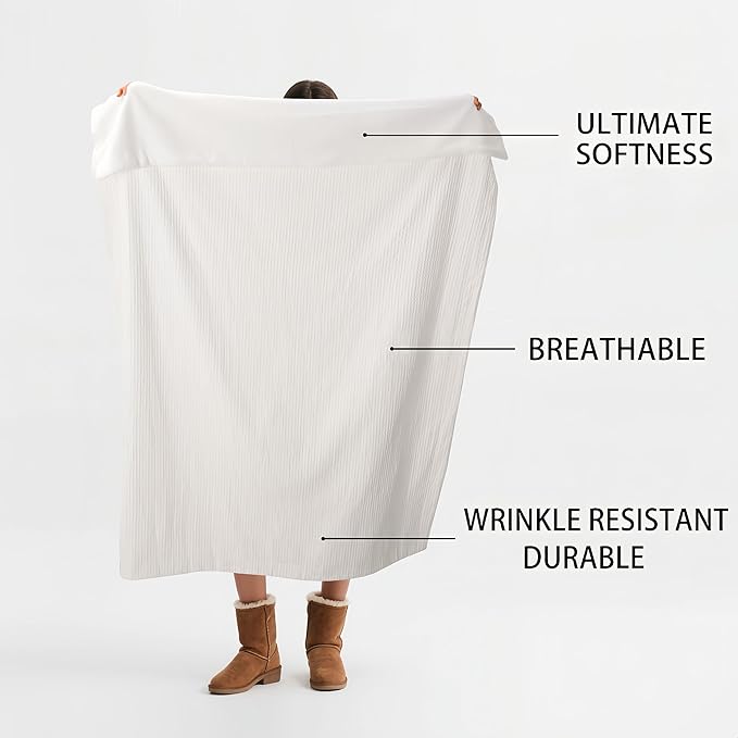 CHUFFED Cotton Waffle Blanket Throw Size - Plush Milk Velvet & Reversible Waffle Weave,Anti-Static 300Gsm Design，Thick Cozy Soft Winter Blanket for Bed, Couch, Sofa - White, 50x70 Inches