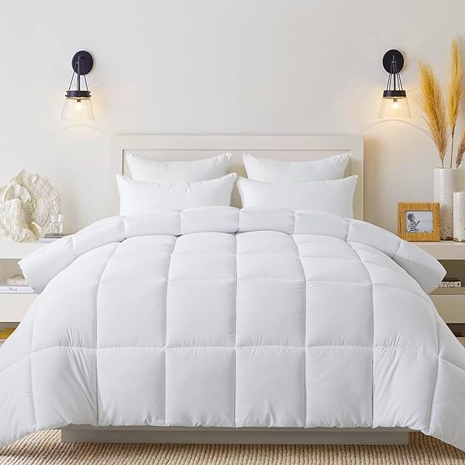 Cosybay Down Alternative Comforter (White, Twin) - All Season Soft Quilted Twin Size Bed Comforter - Duvet Insert with Corner Tabs - Winter Summer Warm Fluffy, 64x88 inches