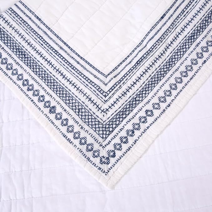Quilt Set Floral Leaves 3D Embroidery Pattern 2 PCS Cotton Reversible Quilted Embroidered Decorative Bedspreads Coverlet Set, Lightweight &Soft Queen Size Beige Bedding Coverlet for All Season