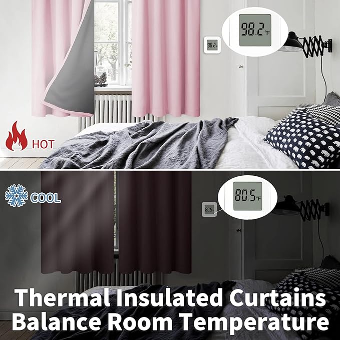 BGment 100% Blackout Curtains for Bedroom 72 Inch Long, Full Room Darkening Soundproof Heavy Thermal Insulated Bedroom Window Drapes with Rod Pocket, 2 Panels, 52 x 72 Inch, Pink