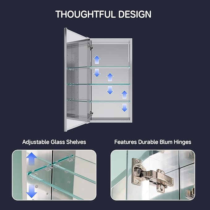 Medicine Cabinet 16" x 30", Bathroom Medicine Cabinet with Mirror, Recessed Medicine Cabinets with Adjustable Shelves, Soft-Closing Door, and Aluminum Alloy Frame - Reverse Installation, Silver