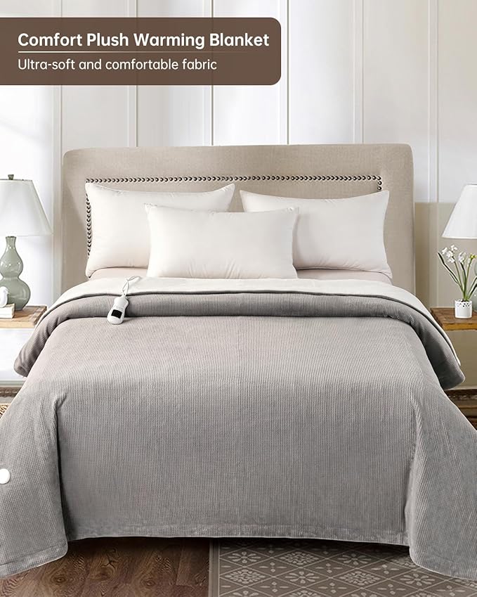 Heated Blanket Electric Blanket Full Size, Washable Blanket Warmer for Home for Adults, Fast Heating Super Cozy Soft Fabric, 72" x 84", 9 Heat Levels, 1-9H Auto-Off, ETL Certified, Gray