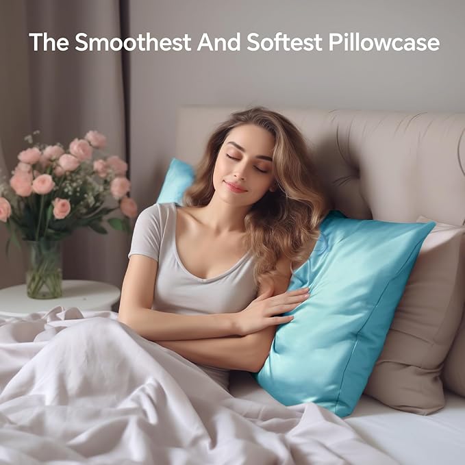 INFIIXSO Mulberry Silk Pillowcase for Hair and Skin, Silk Pillow Cases Standard Size with Hidden Zipper 20x26 Inches, Ultra Smooth and Soft Cooling Pillow Cases for Hot Sleepers(Ocean Mist, 1 Pack)