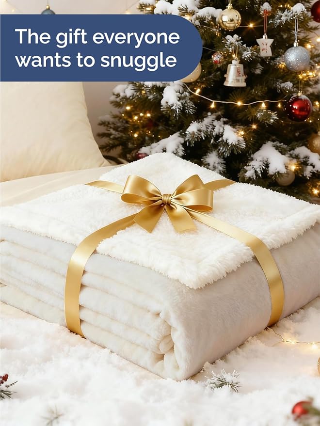 Sherpa Fleece Blanket King Size - Reversible Sherpa Fleece King Blanket - Super Soft Double Sided for Bed, Sofa, Couch - Thick, Warm, Fuzzy and Plush - Luxurious Bedding for Winter - Ivory, 90" x 108"