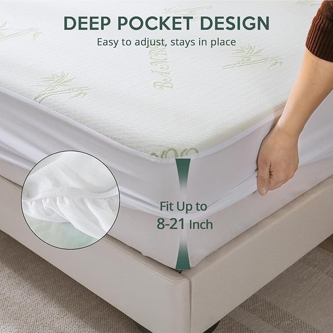 MUXHOMO 2 Pack California King Mattress Protector, 100% Waterproof Mattress Cover Cal King Size Bed, Cooling and Breathable Bed Pad Cover, Deep Pocket 8"-21"