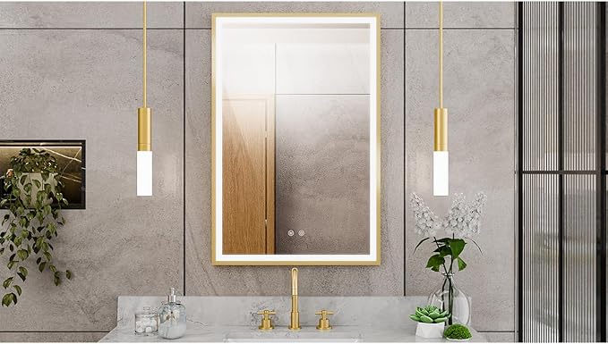 DreamLine Brilliance 36 in. H x 24 in. W Rectangular Light-up Mirror, Brushed Brass