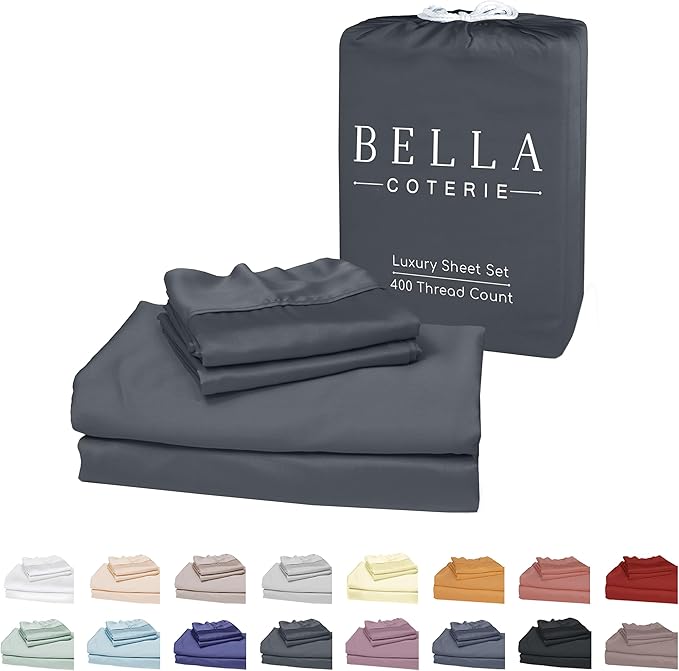 Bella Coterie Luxury Bamboo Viscose 34” Split Top King Size Sheet Set | 1 Fitted Sheet for Sleep Number & Adjustable Beds | 100% Organically Grown | Cooling & Soft | 18” Deep Pocket [Charcoal Grey]