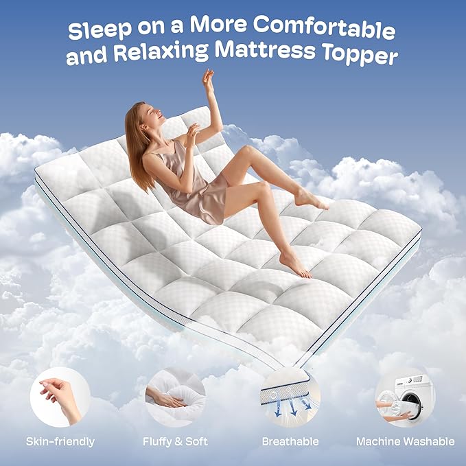 Queen Mattress Topper, 4.5 Inch Memory Foam Mattress Topper for Back Pain & Pressure Relief - 2.5" Cooling Memory Foam Soft and Supportive + 2" Pillow Top Mattress Pad Cover, with 8-21" Deep Pocket