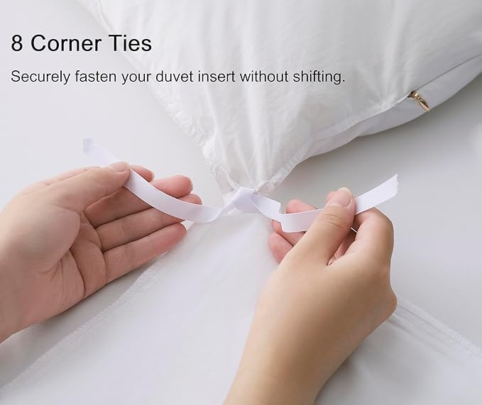 100% Cotton Duvet Cover Set Soft Comfortable with Embroidery Design 3 Pcs Home Sateen Weave Bedding Set (White&Gold, King)