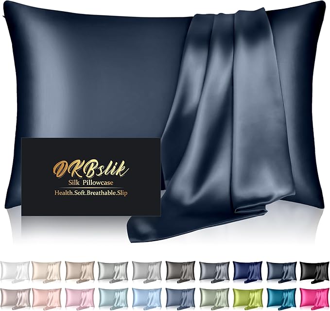 Mulberry Silk Pillow Cases King Size, Silk Pillowcase for Hair and Skin, Both Sides Natural Silk Satin Pillowcase for Sleeping Women with Zipper, Gifts for Women Men, Mood Indigo