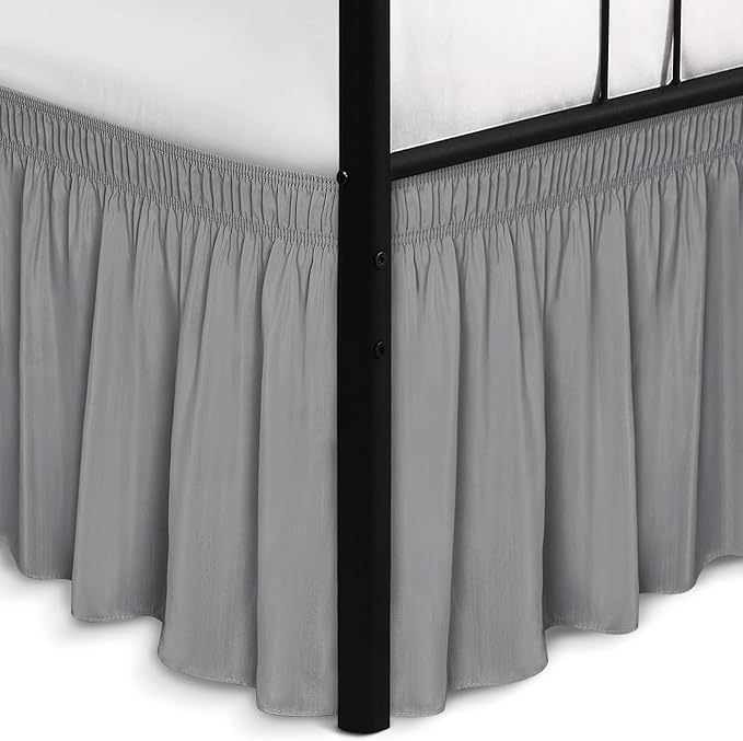 Biscaynebay Wrap Around Bed Skirts with Split Corners for King Beds 17" Drop, Silver Grey Elastic Dust Ruffles Adjustable Easy Fit Wrinkle & Fade Resistant Silky Luxurious Fabric Machine Washable