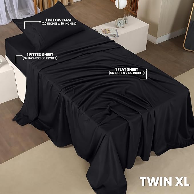 Utopia Bedding Twin XL Sheets - 3 Piece Bedding - Brushed Microfiber - Shrinkage and Fade Resistant - Easy Care (Twin Extra Long Black)