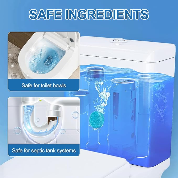 Toilet Bowl Cleaner Tablets Blue Toilet Tank Cleaners, Septic-Safe Hard Water Stain Remove, Effervescent Stain & Odor Remover Bathroom， Automatic Toilet Cleaning & Deodorizer 50 TabsIII
