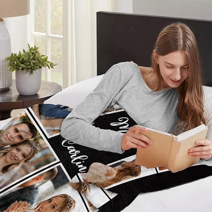 Custom Sherpa Fleece Blanket with Photos & Text - Soft, Warm & Fuzzy Personalized Couples Gifts for Boyfriend & Girlfriend - Customized Picture Blanket for Birthday, Anniversary & Christmas