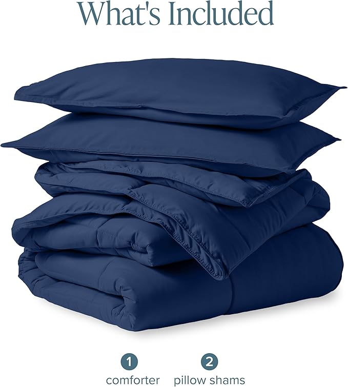 Bare Home Comforter Set - Queen Size - Ultra-Soft - Goose Down Alternative - Premium 1800 Series - All Season Warmth (Queen, Dark Blue)