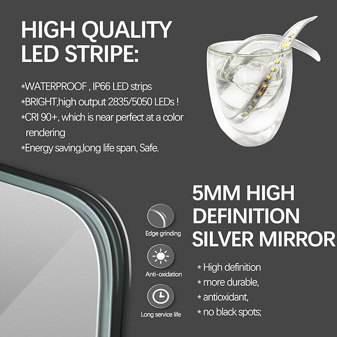 Oval LED Bathroom Mirror, 32"x20" Lighted Wall Mounted Vanity Mirror with Metal Frame, Anti-Fog IP66 Waterproof Smart Mirror, Memory Function, (Horizontal or Vertical), Gold