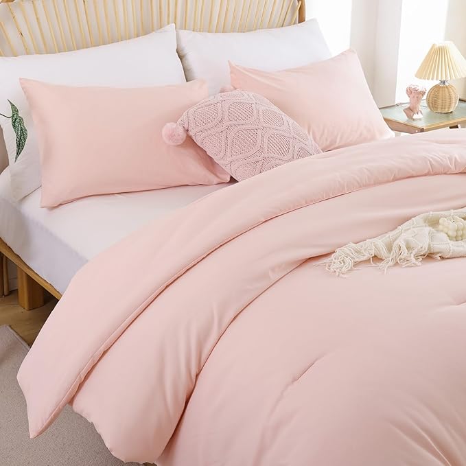 ROSGONIA Twin/Twin XL Comforter Set for College Girls Boys Blush, 1 Boho Pink Comforter & 1 Pillowcase, Lightweight Kids Comforter Sets Dorm Bedding