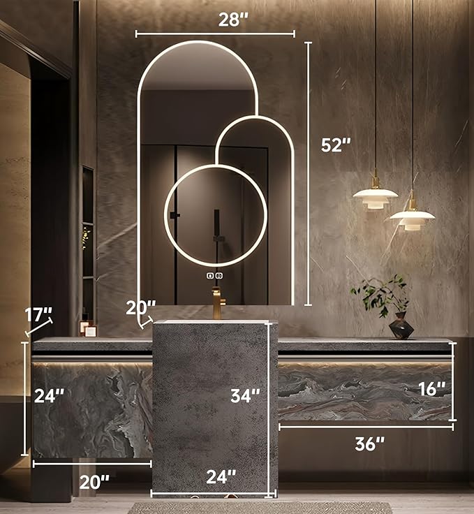Single Sink Freestanding Bath Vanity, Modern Bath Vanity with LED Smart Mirror, 80IN Solid Wood Floating Bathroom Sink Cabinet with Marble Slate Top and Large Storage Drawer