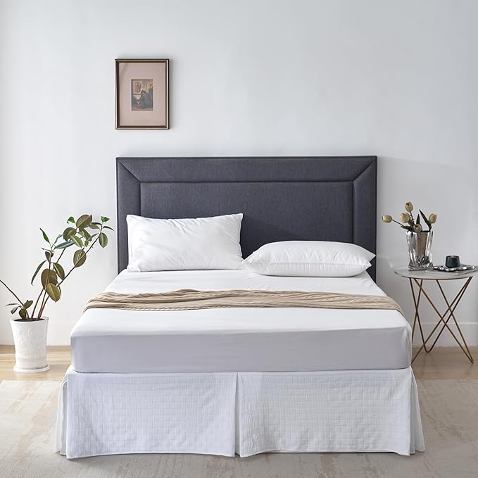 King Size Bed Skirt, Pleated Knitted Jacquard Waffle Weave Striped Bed Skirt, Tailored Dust Ruffle 14 Inch Drop Easy Fit, Machine Washable (White, King- 14" Drop)